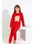 Kız Çocuk Uzun Kollu Pamuklu Ayıcık Baskılı Pijama Takımı 8404 Kırmızı 3