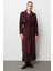 Yünlü Kaşe Dokulu Mürdüm Rengi Uzun Trençkot Kaban 1