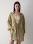Kadın Pamuklu Haki Flam Keten Kimono 9