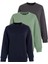 Lacivert/füme/mint Yeşili Bisiklet Yaka Basic 3'lü Paket Sweatshirt MG2595 1