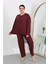 Kadın Büyük Beden Uzun Kol Penye Pijama Takımı Bordo 1