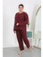 Kadın Büyük Beden Uzun Kol Penye Pijama Takımı Bordo 2
