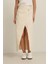 Bej Düğme Detaylı Asimetrik %100 Pamuklu Etek 6