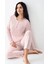 Kadın Düğmeli Bisiklet Yaka Uzun Kollu Pijama TAKIMI-9086 1
