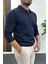 Erkek Yarım Fermuarlı Düz Desen Polo Yaka Kazak Lacivert EDW424 2