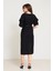 Siyah Kruvaze Yaka Kol Detaylı Tam Kalıp Midi Boy Elbise 5