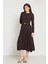 Acı-Kahve Kemer Detaylı Uzun Kollu Midi Elbise 1