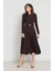 Acı-Kahve Kemer Detaylı Uzun Kollu Midi Elbise 2
