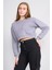 K26 24K100-1 Boyalı Grı Kadın O Yaka 3 Ip Sardonsuz Crop Sweat 1
