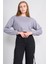 K26 24K100-1 Boyalı Grı Kadın O Yaka 3 Ip Sardonsuz Crop Sweat 2