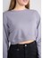 K26 24K100-1 Boyalı Grı Kadın O Yaka 3 Ip Sardonsuz Crop Sweat 5