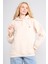 Çetinkaya Fithit 8569 Kadın Kapüşonlu 3 Iplik Oversize Baskılı Sweatshirt Taş 2