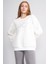 Çetinkaya Fithit 8600 Kadın Bisiklet Yaka 3 Iplik Oversize Baskılı Sweatshirt Krem 2