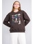 Çetinkaya Fithit 8395 Kadın Bisiklet Yaka 3 Iplik Oversize Baskılı Sweatshirt Kahve 2