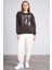 Çetinkaya Fithit 8395 Kadın Bisiklet Yaka 3 Iplik Oversize Baskılı Sweatshirt Kahve 4