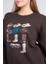Çetinkaya Fithit 8395 Kadın Bisiklet Yaka 3 Iplik Oversize Baskılı Sweatshirt Kahve 5