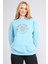 Çetinkaya Fithit 8568 Kadın Bisiklet Yaka 3 Iplik Oversize Baskılı Sweatshirt Bulut Mavisi 1