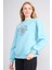 Çetinkaya Fithit 8568 Kadın Bisiklet Yaka 3 Iplik Oversize Baskılı Sweatshirt Bulut Mavisi 3