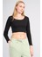 K26 627-06 Sıyah Kadın Kare Yaka Crop Sweat 2