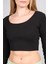 K26 627-06 Sıyah Kadın Kare Yaka Crop Sweat 5