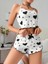 Pamuklu Beyaz Üstüne Siyah Kalp Desen Fitilli Askılı Şortlu Pijama Takımı 1
