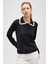 Laila, Düz Örgü, Polo Yaka, Kadın Triko Hırka - Siyah 2