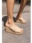 Hersi Kadin Bej Gerçek Suet Espadril Tabanli Terlik 8