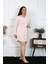 Kadın Büyük Beden Keten Düğmeli Uzun Kol Pembe Tunik Gecelik 3