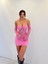 Pembe Straplez Eldivenli Dantelli Mini Elbise 1