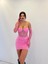Pembe Straplez Eldivenli Dantelli Mini Elbise 2