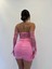 Pembe Straplez Eldivenli Dantelli Mini Elbise 3