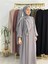Şallı ,tesettür Yandan Büzgülü Elbise Takım Jilbab,abaya,hijab ( Hac ve Umre Için ) Gri Renk 4