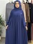 Ferace & Abaya Sufle Esarp ve Üsten Robalı Kemerli Elbise Takım .hac ve Umre Için Uygundur Indigo 2