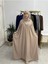 Ferace & Abaya Sufle Esarp ve Üsten Robalı Kemerli Elbise Takım .hac ve Umre Için Uygundur Bej 2