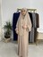 Ferace & Abaya Sufle Esarp ve Üsten Robalı Kemerli Elbise Takım .hac ve Umre Için Uygundur Bej 7