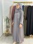 Yandan Büzgülü Elbise Sufle Esarp Takım Jilbab,abaya,hijab ( Hac ve Umre Için Uygundur) Gri 4