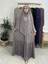 Ferace & Abaya Sufle Eşarp ve Iki Kat Büzgülü Elbise Takım.hijab .hac ve Umre Için Uygundur Gri 1