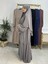 Ferace & Abaya Sufle Eşarp ve Iki Kat Büzgülü Elbise Takım.hijab .hac ve Umre Için Uygundur Gri 2