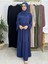 Iki Kat Büzgülü Elbise ve Şallı Takım .hijap ,abaya (Hac ve Umre Için Uygundur) Indigo 2
