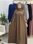 Ferace & Abaya Sufle Esarp ve Üsten Robalı Kemerli Elbise Takım .hac ve Umre Için Uygundur Kahve 2