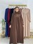 Tesettür Elbise,önü V Model Büzgülü,sufle Esarpla Takım.hijap ,khimar.hac Umre Için Uygundur Kahve 1