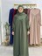 Tesettür Elbise,önü V Model Büzgülü,sufle Esarpla Takım.hijap ,khimar.hac Umre Için Uygundur Yeşil 1