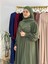 Tesettür Elbise,önü V Model Büzgülü,sufle Esarpla Takım.hijap ,khimar.hac Umre Için Uygundur Yeşil 5
