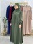 Tesettür Elbise,önü V Model Büzgülü,sufle Esarpla Takım.hijap ,khimar.hac Umre Için Uygundur Yeşil 7