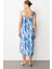 Batik Desenli Sırt Detay Elbise-Indigo 6