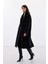 Düğme Detaylı Uzun Kaban - Siyah 4