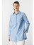 Çizgi Desen Pamuklu Uzun Gömlek-Mavi 2