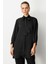 Kendinden Desenli Saten Tunik Gömlek-Siyah 1
