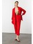 Katlanabilir Kol Detaylı Uzun Ceket-Kırmızı 3
