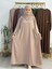 Yandan Büzgülü Elbise Sufle Esarp Takım Jilbab,abaya,hijab ( Hac ve Umre Için Uygundur) Bej 4